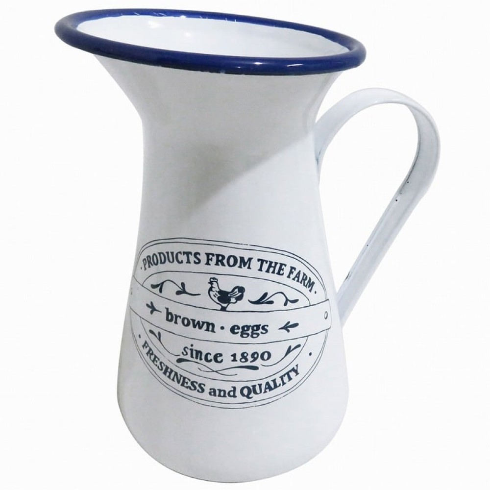 Artekko Pitcher Λευκή Μεταλλική Κανάτα με Μπλε Λεπτομέρειες (17x12x20)cm