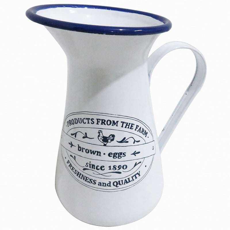 Artekko Pitcher Λευκή Μεταλλική Κανάτα με Μπλε Λεπτομέρειες (17x12x20)cm