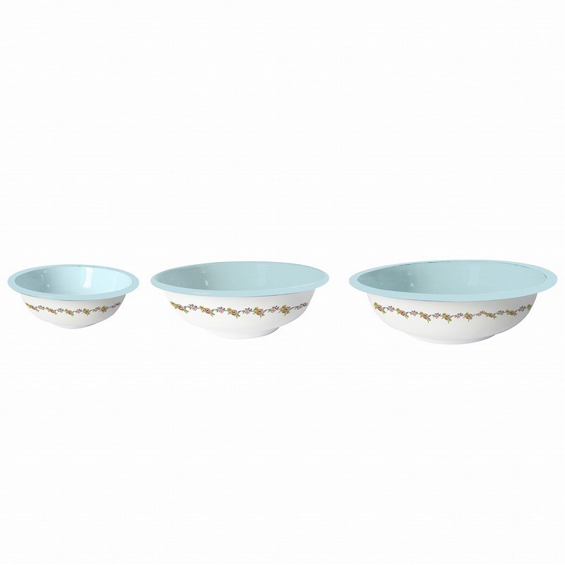 Artekko Enamel Λευκά Μεταλλικά Εμαγιέ Μπολ με Γαλάζια Σχέδια 3 pcs