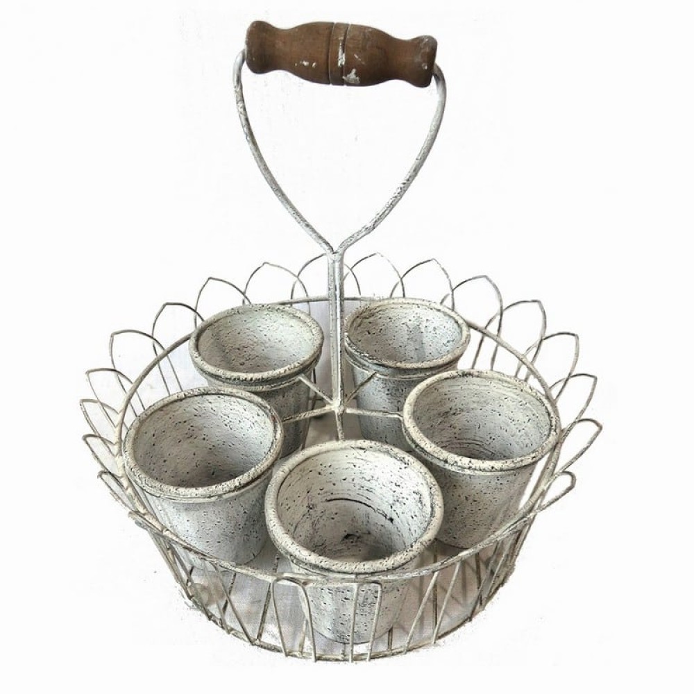Artekko Bucket Μεταλλικά Κασπώ με Βάση σε Λευκή Πατίνα (29x29x30)cm