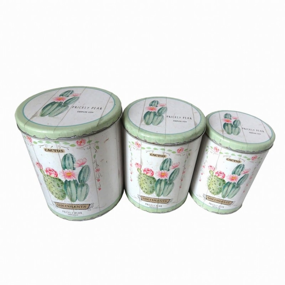 Artekko Enamel Πολύχρωμα Μεταλλικά Δοχεία Αποθήκευσης με Κάκτους 3pcs