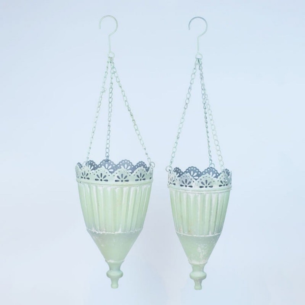 Artekko Planter Πράσινα Μεταλλικά Κρεμαστά Κασπό (19x19x34/72)cm 2pcs