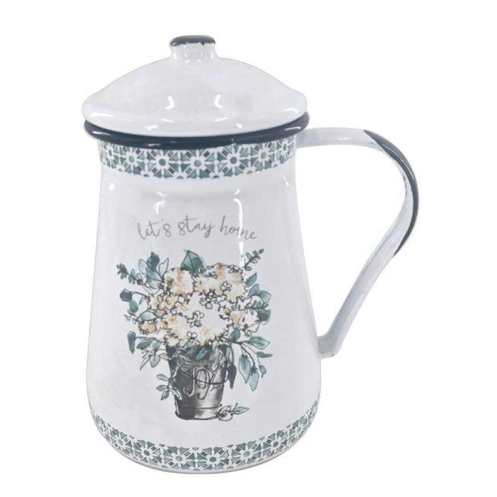Artekko Enamel Ασπρόμαυρη Μεταλλική Κανάτα με Καπάκι (17x12x20)cm