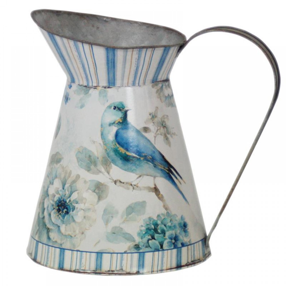 Artekko Jug Λευκή Μεταλλική Διακοσμητική Κανάτα με Μπλε Σχέδια (26x18x25)cm