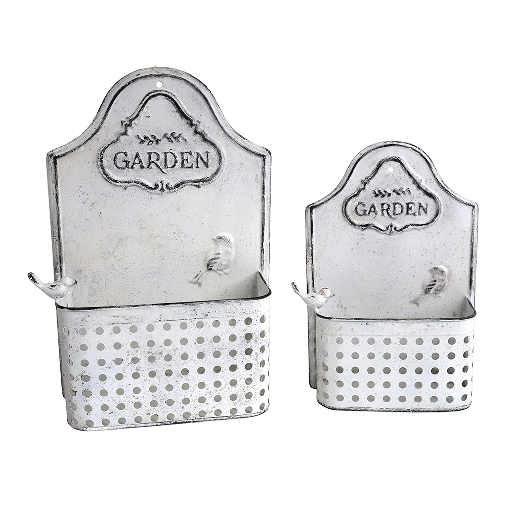 Artekko Wall Planter Μεταλλικά Κασπώ Τοίχου σε Λευκή Πατίνα (30x13x45)cm (23x10x35)cm 2pcs