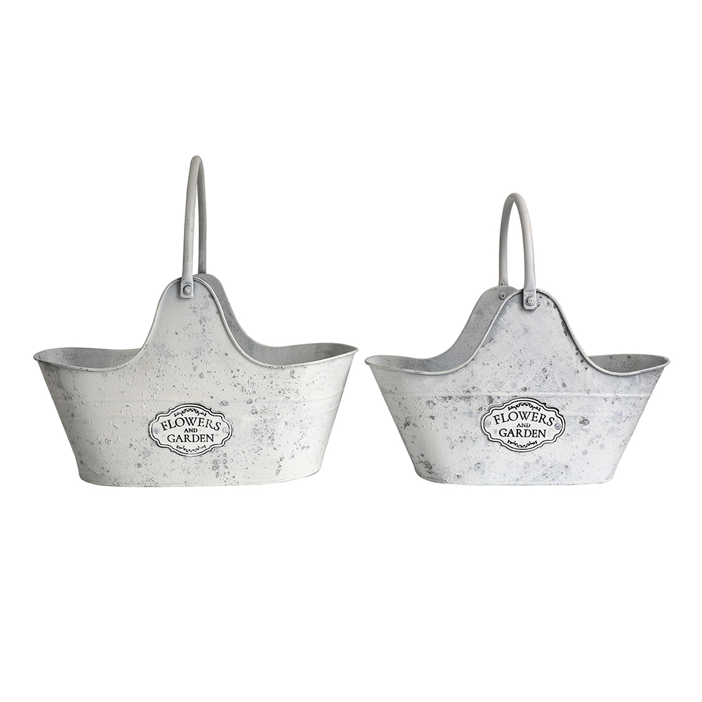 Artekko Planter Μεταλλικά Κασπώ με Λαβή σε Λευκή Πατίνα (40x22x40)cm (36x22x40)cm 2pcs