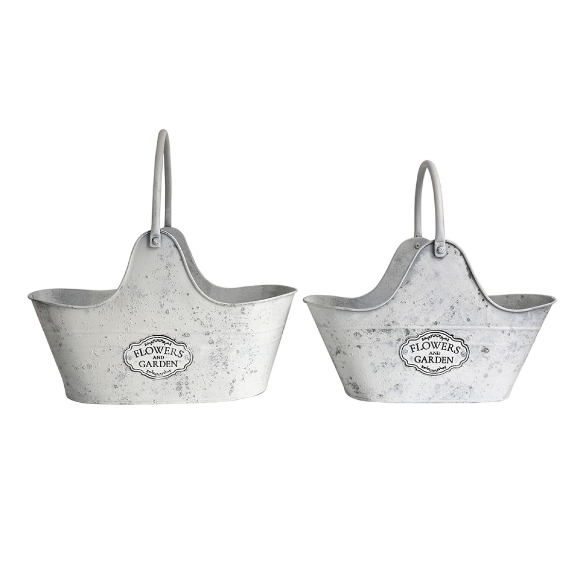 Artekko Planter Μεταλλικά Κασπώ με Λαβή σε Λευκή Πατίνα (40x22x40)cm (36x22x40)cm 2pcs