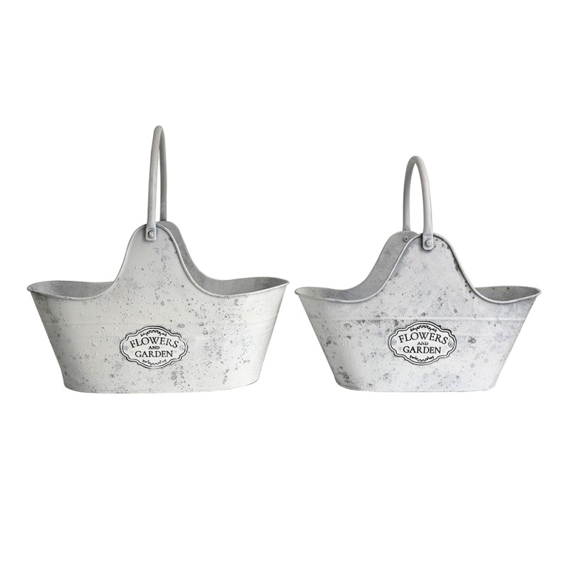 Artekko Planter Μεταλλικά Κασπώ με Λαβή σε Λευκή Πατίνα (40x22x40)cm (36x22x40)cm 2pcs