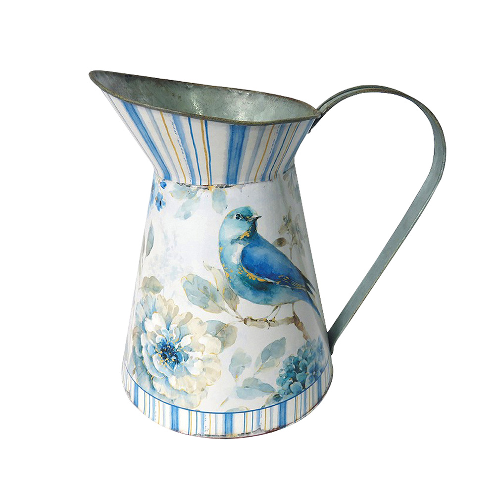 Artekko Jug Λευκή Μεταλλική Διακοσμητική Κανάτα με Μπλε Σχέδια (26x18x25)cm