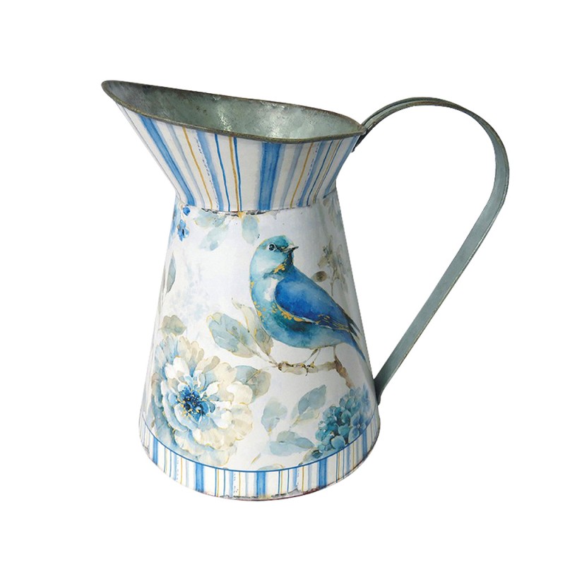 Artekko Jug Λευκή Μεταλλική Διακοσμητική Κανάτα με Μπλε Σχέδια (26x18x25)cm
