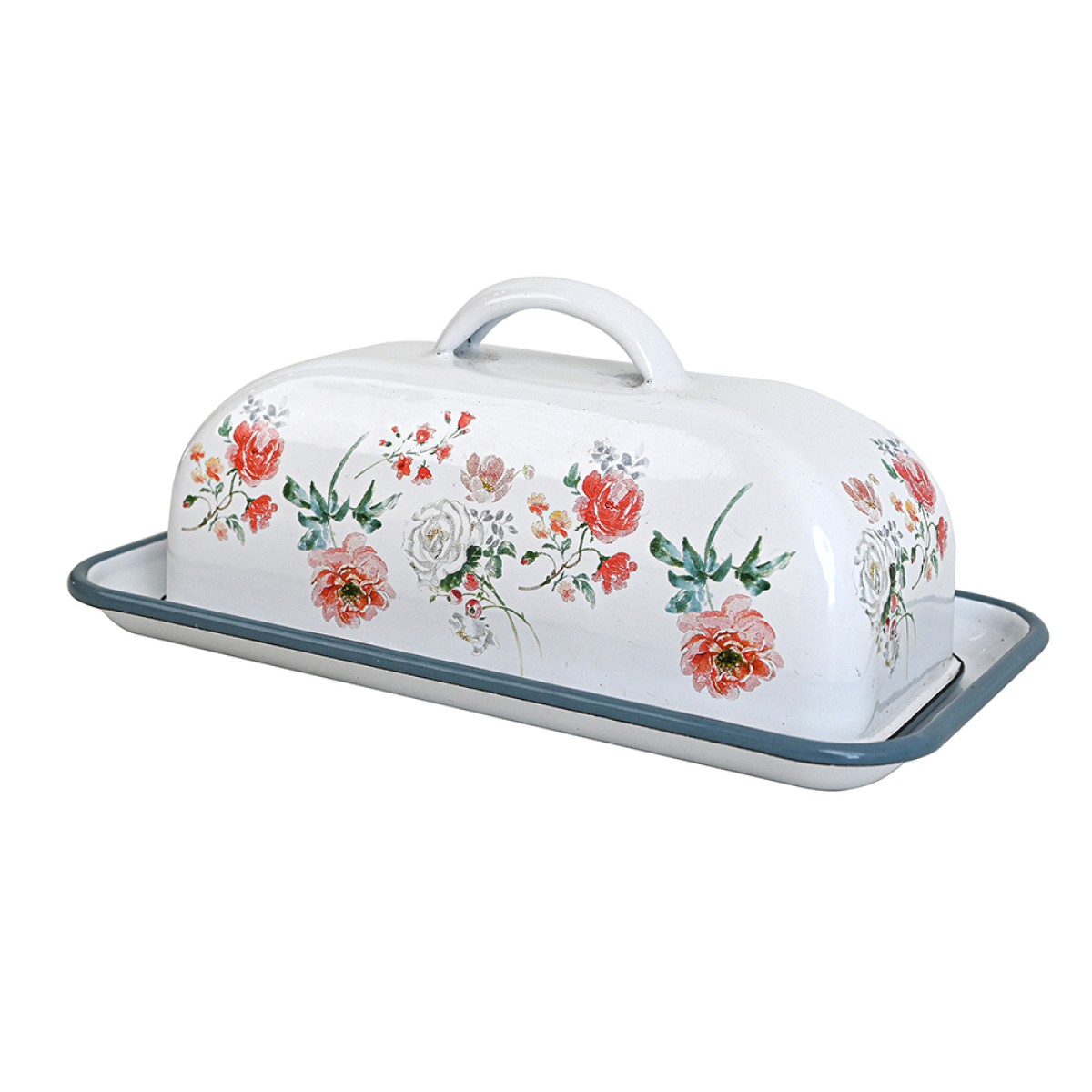 Artekko Butter Dish Λευκό Μεταλλικό Σκεύος για Βούτυρο με Καπάκι και Πολύχρωμα Σχέδια (22x12x10)cm