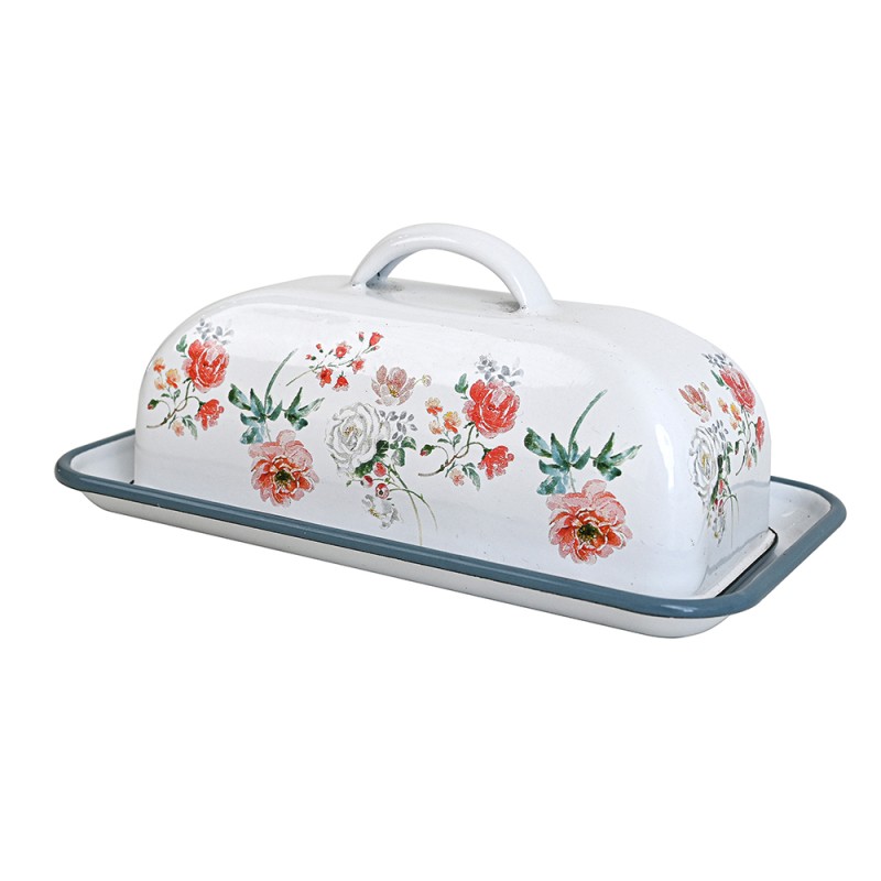 Artekko Butter Dish Λευκό Μεταλλικό Σκεύος για Βούτυρο με Καπάκι και Πολύχρωμα Σχέδια (22x12x10)cm