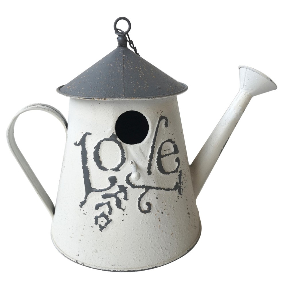 Artekko Birdhouse Μεταλλικό Διακοσμητικό Ποτιστήρι σε Λευκή Πατίνα (18x30x26)cm