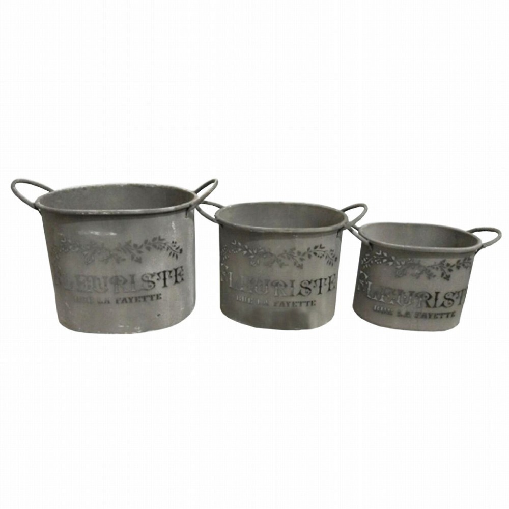 Artekko Bucket Γκρι Μεταλλικά Κουβαδάκια με Σχέδια (40x25x30)cm (35x20x26)cm (30x18x22)cm 3pcs