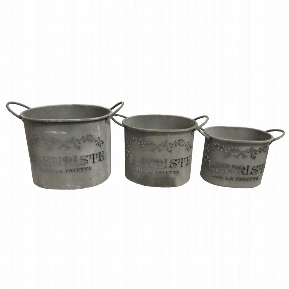 Artekko Bucket Γκρι Μεταλλικά Κουβαδάκια με Σχέδια (40x25x30)cm (35x20x26)cm (30x18x22)cm 3pcs