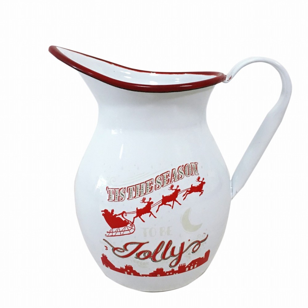 Artekko Xmas Pitcher Λευκή Μεταλλική Κανάτα με Κόκκινα Σχέδια (19x12x17)cm