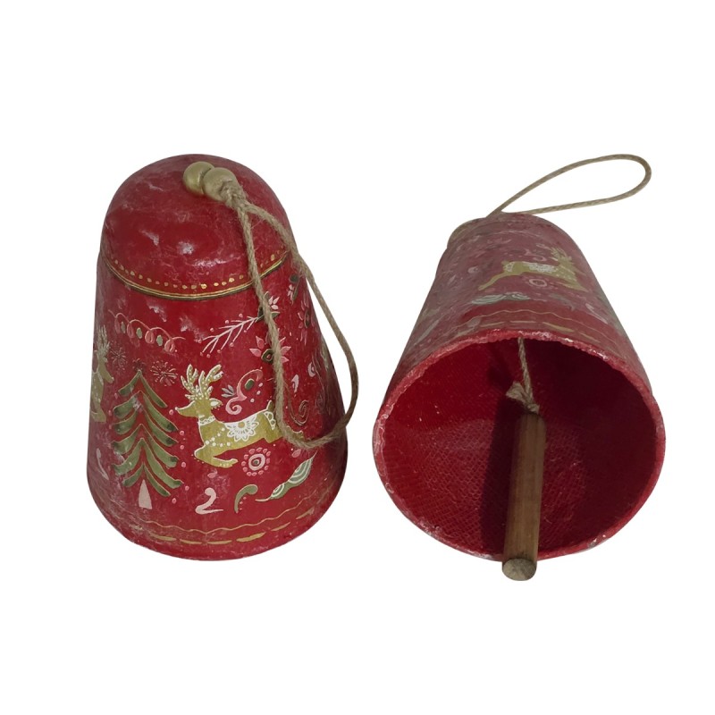 Artekko Xmas Κόκκινες Ξύλινες Διακοσμητικές Καμπάνες (12.5x12.5x17)cm 2 pcs