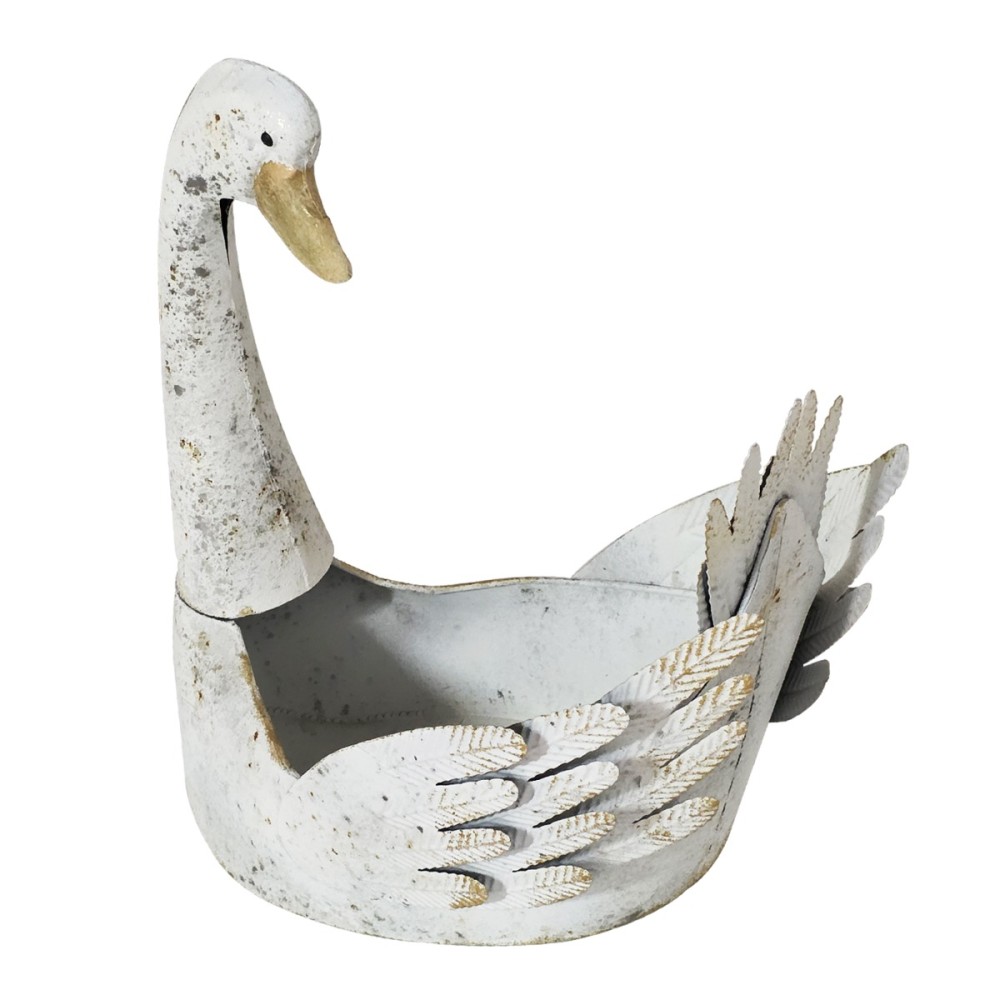 Artekko Duck Μεταλλική Διακοσμητική Πάπια σε Λευκή Πατίνα (44x28x41)cm