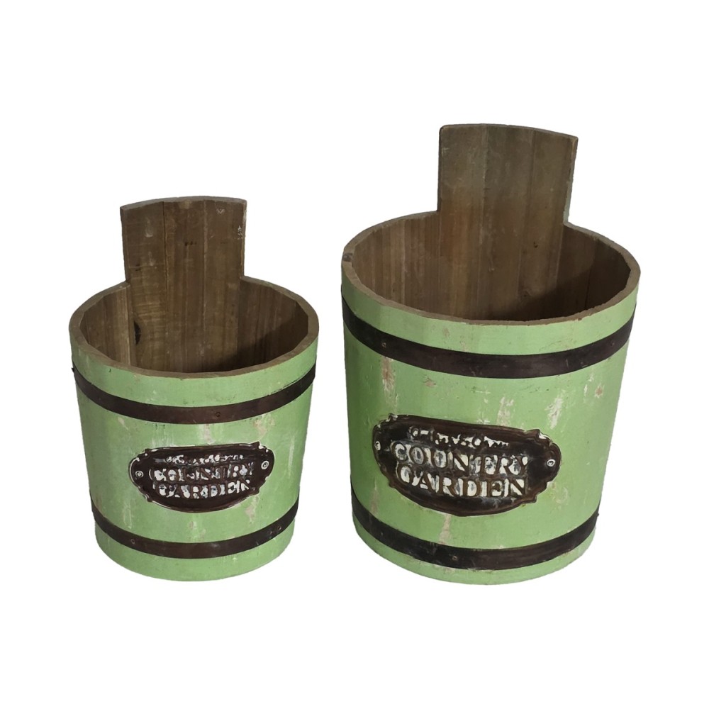 Artekko Planter Πράσινα Ξύλινα Διακοσμητικά Κουβαδάκια Κασπό (23x23x30)cm (19x19x25)cm 2pcs