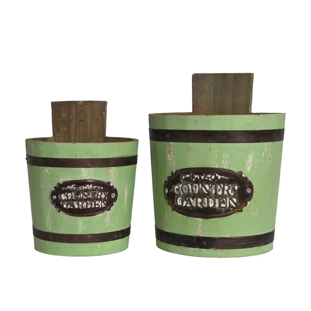 Artekko Planter Πράσινα Ξύλινα Διακοσμητικά Κουβαδάκια Κασπό (23x23x30)cm (19x19x25)cm 2pcs