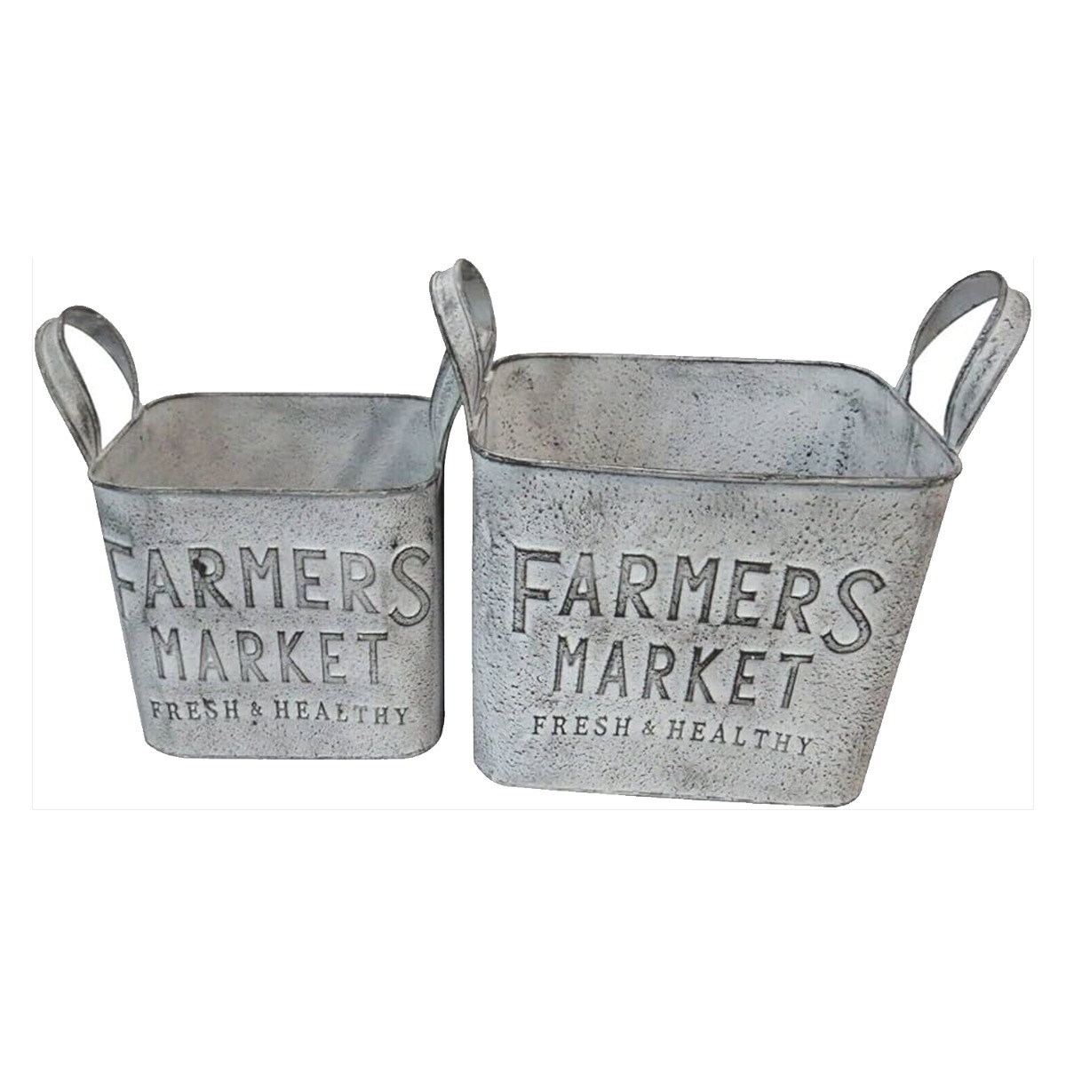 Artekko Planter Μεταλλικά Διακοσμητικά Κουβαδάκια Κασπό σε Λευκή Πατίνα (27x17x25)cm (22x14x13)cm 2pcs