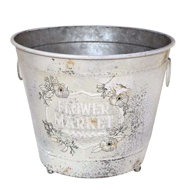 Artekko Planter Μεταλλικό Διακοσμητικό Κουβαδάκι Κασπό σε Λευκή Πατίνα (32x32x25)cm