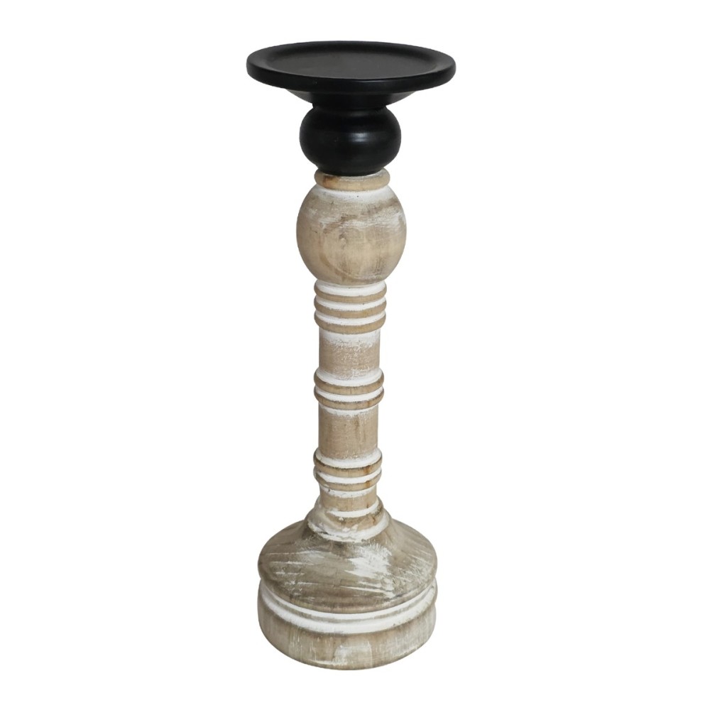 Artekko Candle Holder Ξύλινο Κηροπήγιο σε Λευκή Πατίνα (10x10x37.5)cm