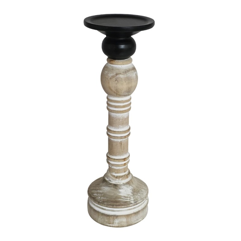 Artekko Candle Holder Ξύλινο Κηροπήγιο σε Λευκή Πατίνα (10x10x37.5)cm