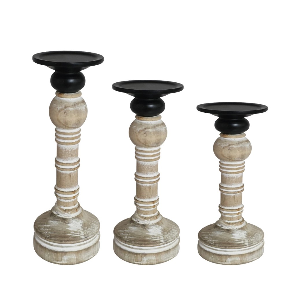 Artekko Candle Holder Ξύλινο Κηροπήγιο σε Λευκή Πατίνα (10x10x31)cm