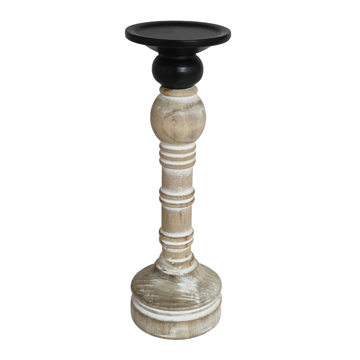 Artekko Candle Holder Ξύλινο Κηροπήγιο σε Λευκή Πατίνα (10x10x31)cm