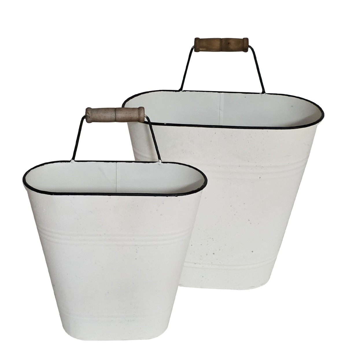 Artekko Planter Μεταλλικά Διακοσμητικά Κουβαδάκια Κασπό σε Λευκή Πατίνα (30x16x37)cm (25x10x30)cm 2pcs