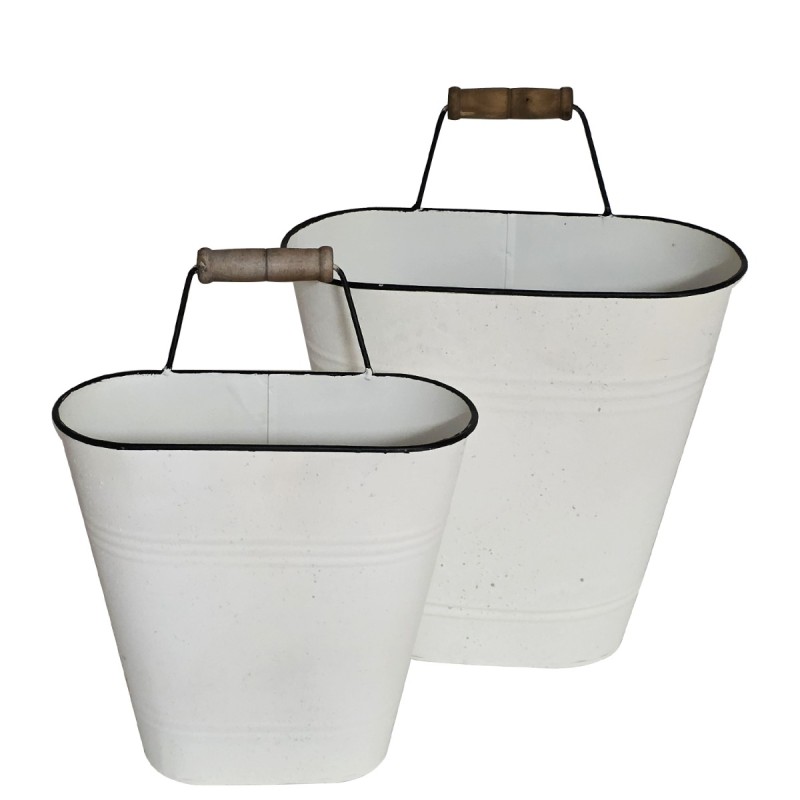 Artekko Planter Μεταλλικά Διακοσμητικά Κουβαδάκια Κασπό σε Λευκή Πατίνα (30x16x37)cm (25x10x30)cm 2pcs