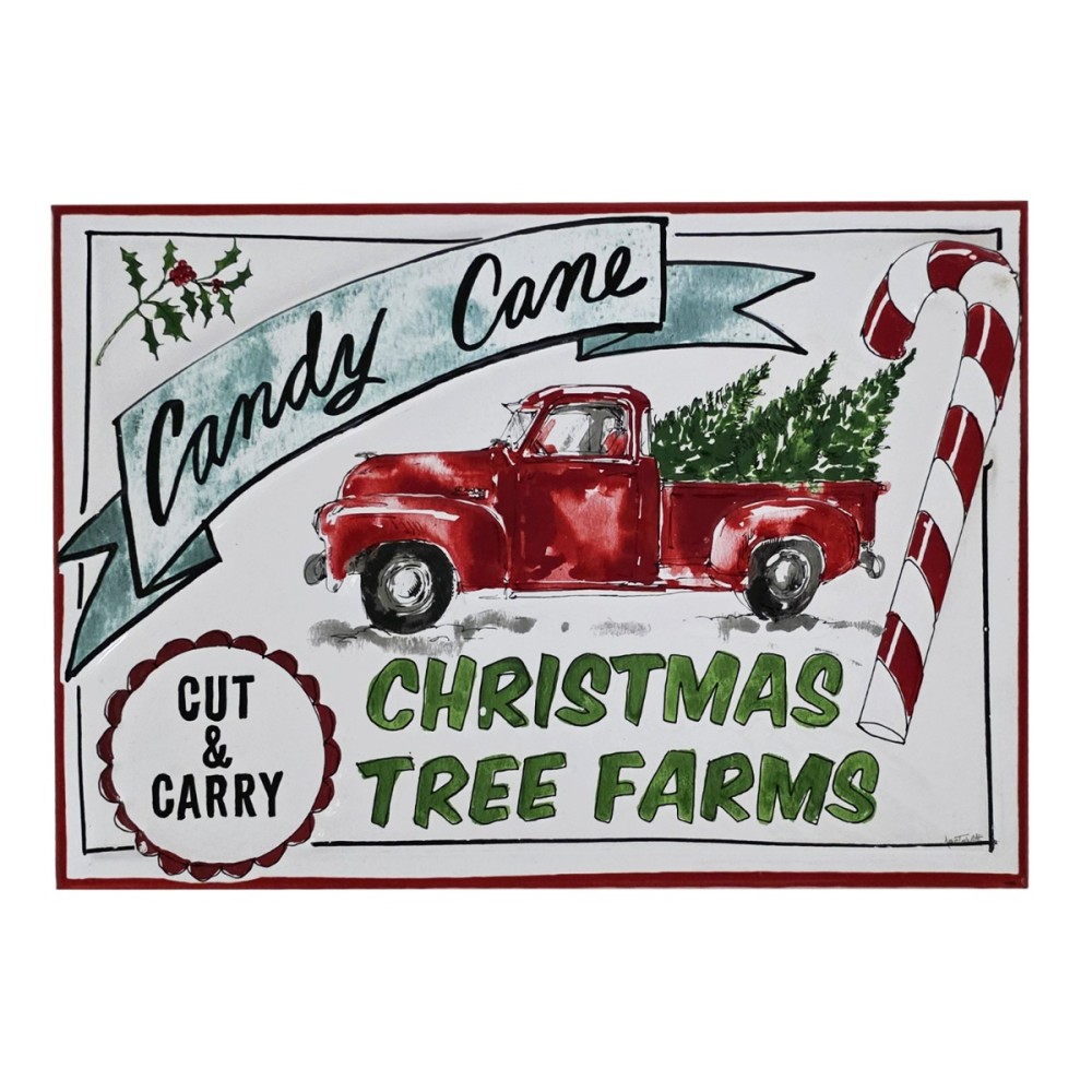 Artekko Xmas Sign Λευκή Μεταλλική Πινακίδα Τοίχου με Κόκκινα Σχέδια (45x30x1)cm