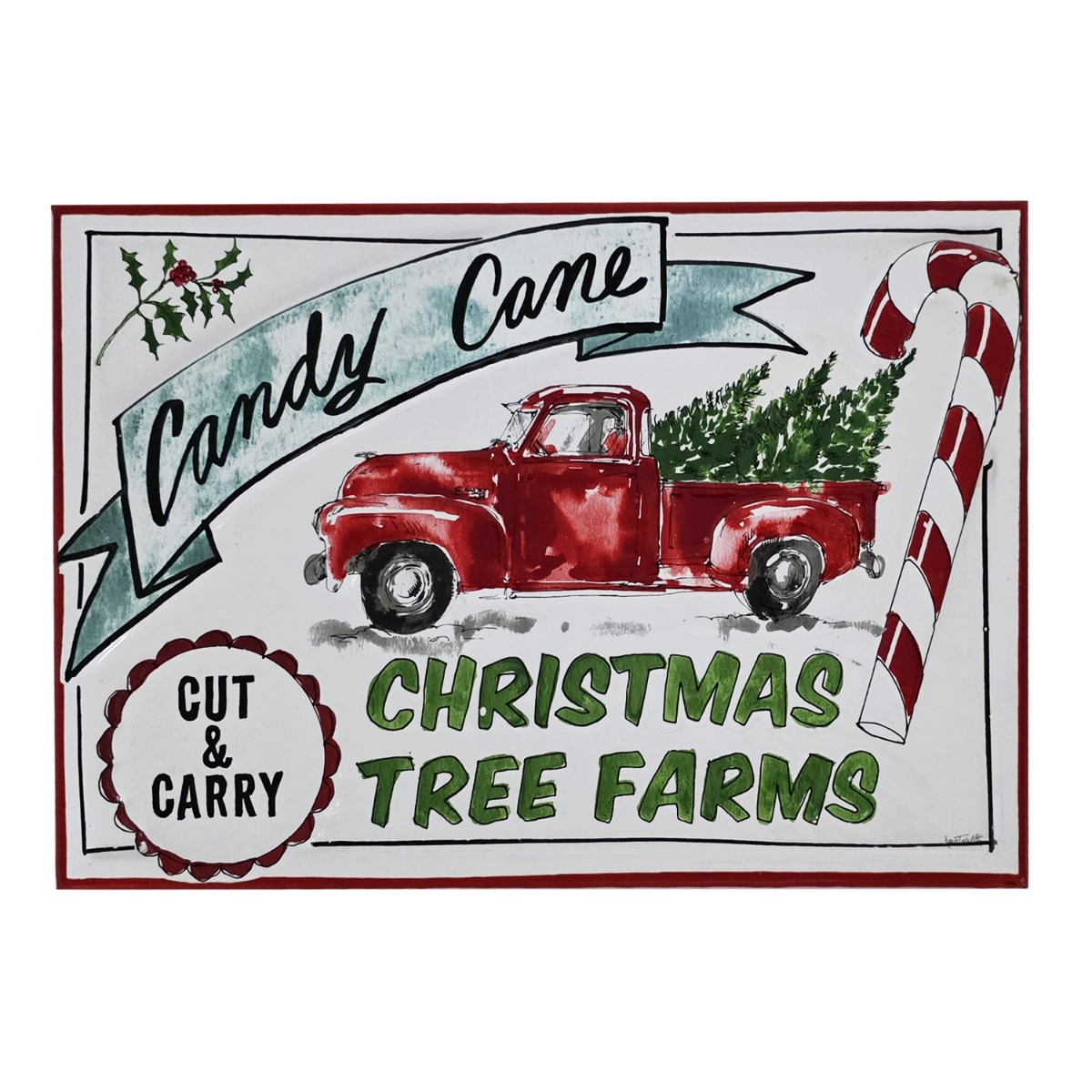 Artekko Xmas Sign Λευκή Μεταλλική Πινακίδα Τοίχου με Κόκκινα Σχέδια (45x30x1)cm