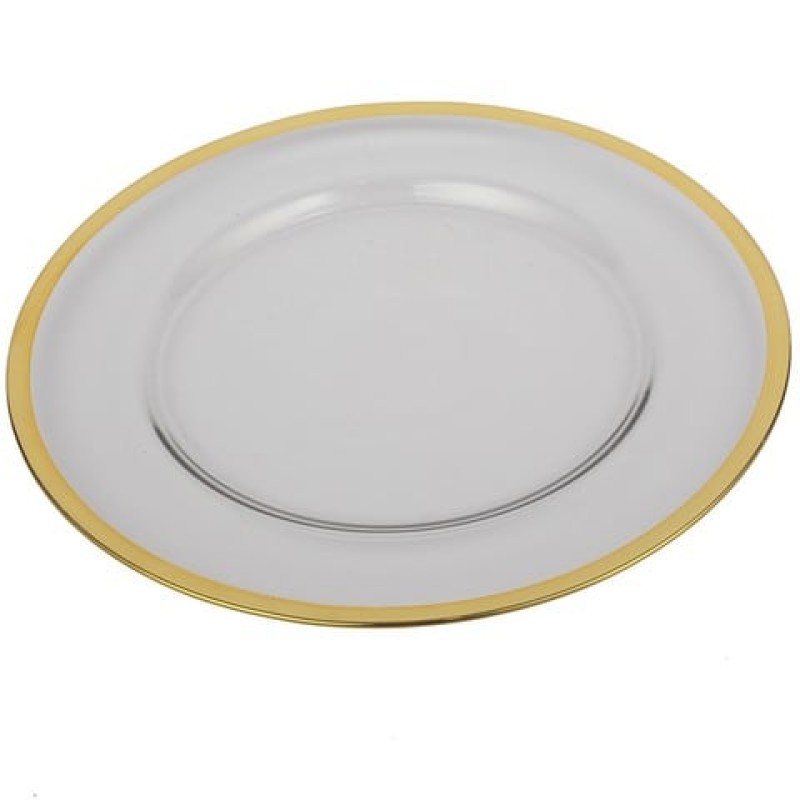 Artekko Kaf Πιατέλα Διακοσμητική Γυάλινη με Χρυσή Ρίγα (33x33x2)cm