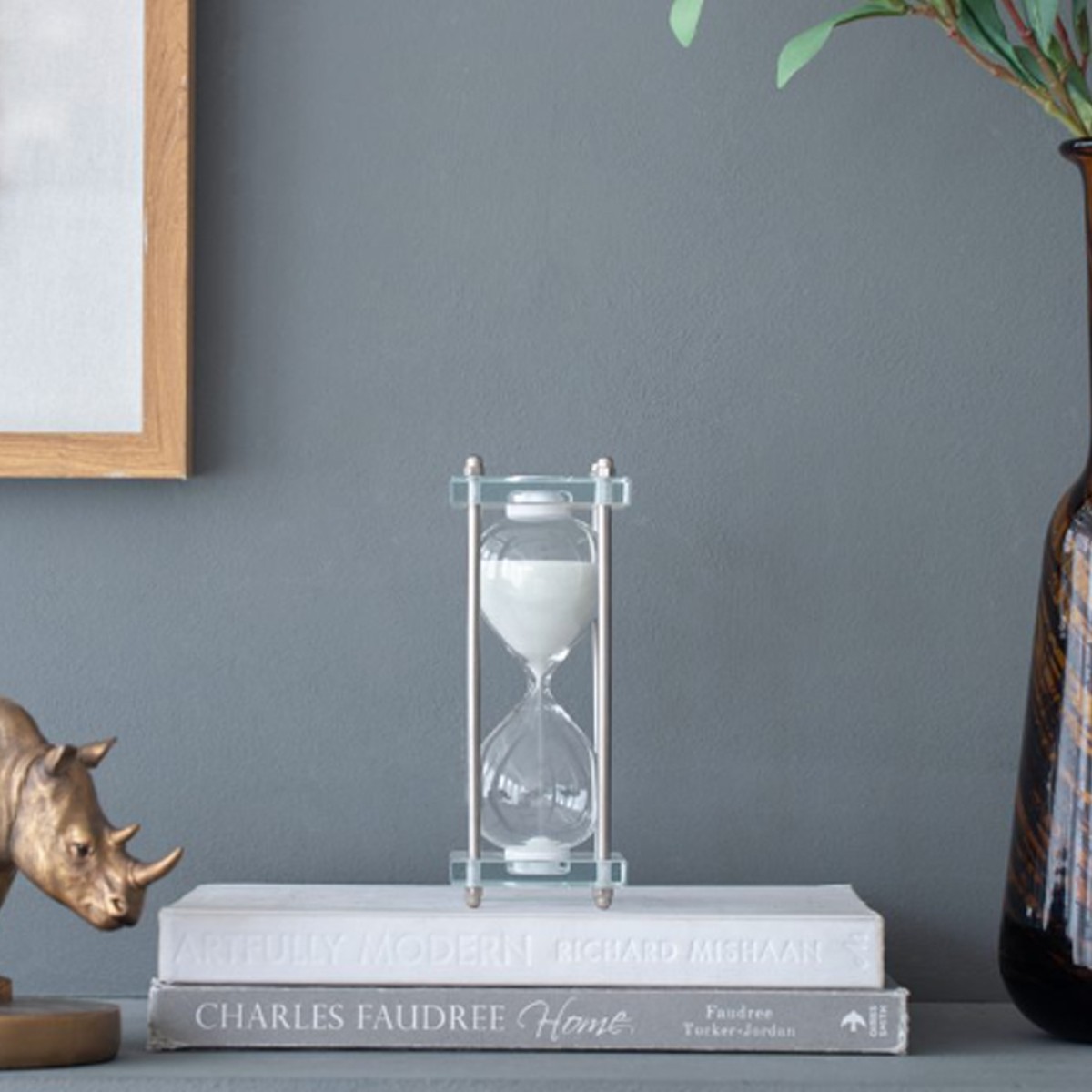 Artekko Hourglass Κλεψύδρα Διακοσμητική Γυαλί Κρύσταλλο Λευκό Ασημί (7.6x7.6x20.5)cm