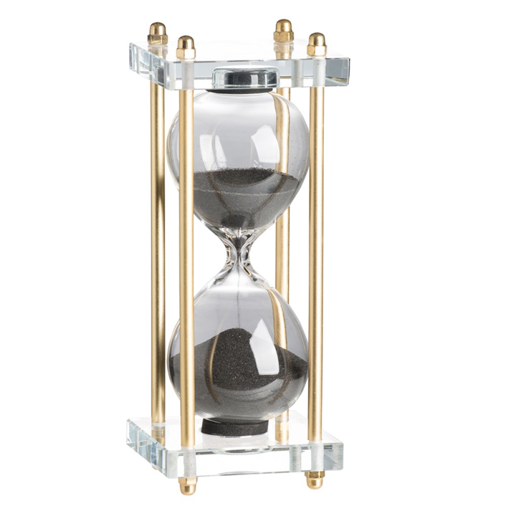 Artekko Hourglass Κλεψύδρα Διακοσμητική Γυαλί Κρύσταλλο Μαύρο Χρυσό (7.6x7.6x20.5)cm