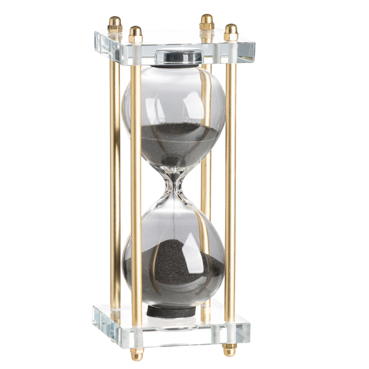 Artekko Hourglass Κλεψύδρα Διακοσμητική Γυαλί Κρύσταλλο Μαύρο Χρυσό (7.6x7.6x20.5)cm