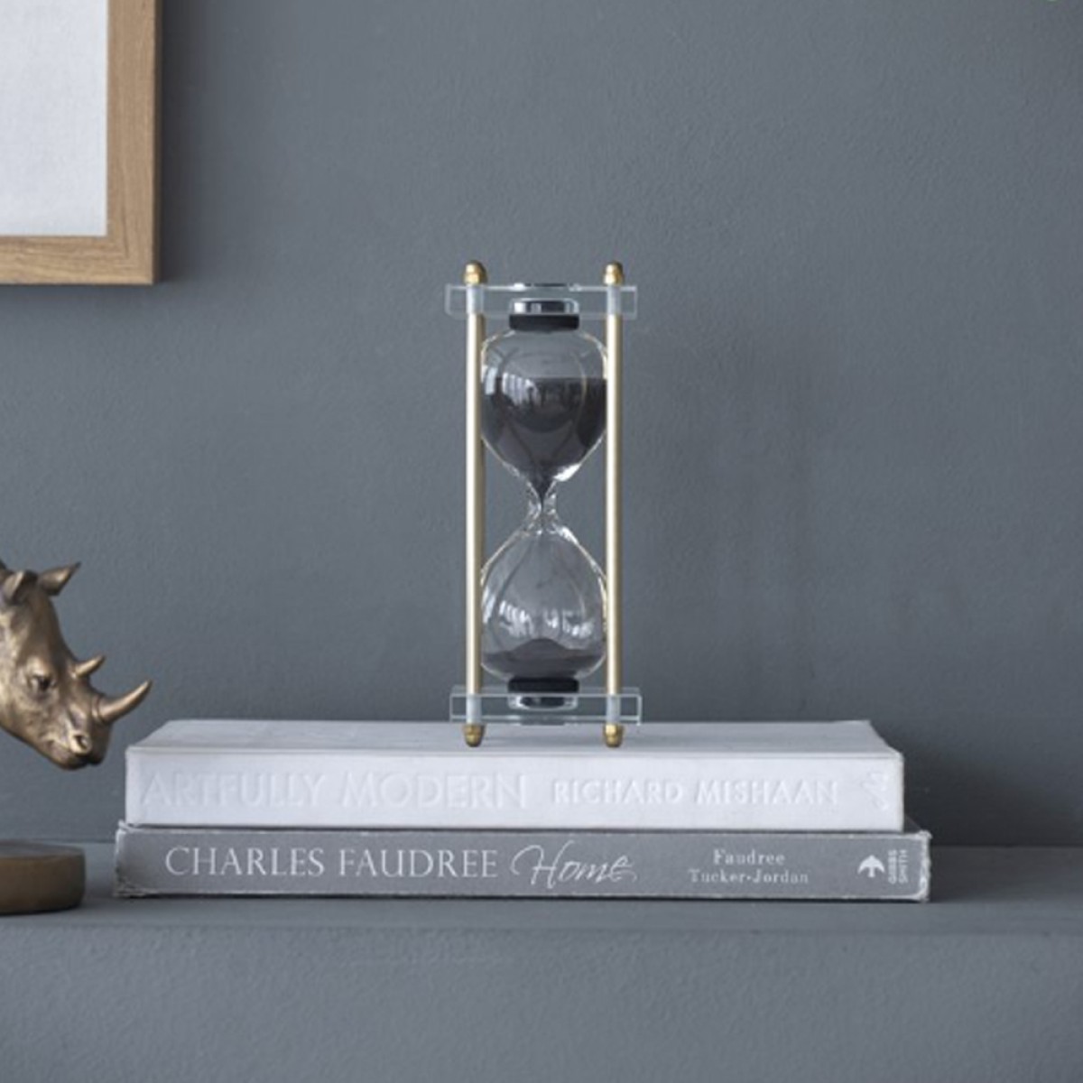 Artekko Hourglass Κλεψύδρα Διακοσμητική Γυαλί Κρύσταλλο Μαύρο Χρυσό (7.6x7.6x20.5)cm