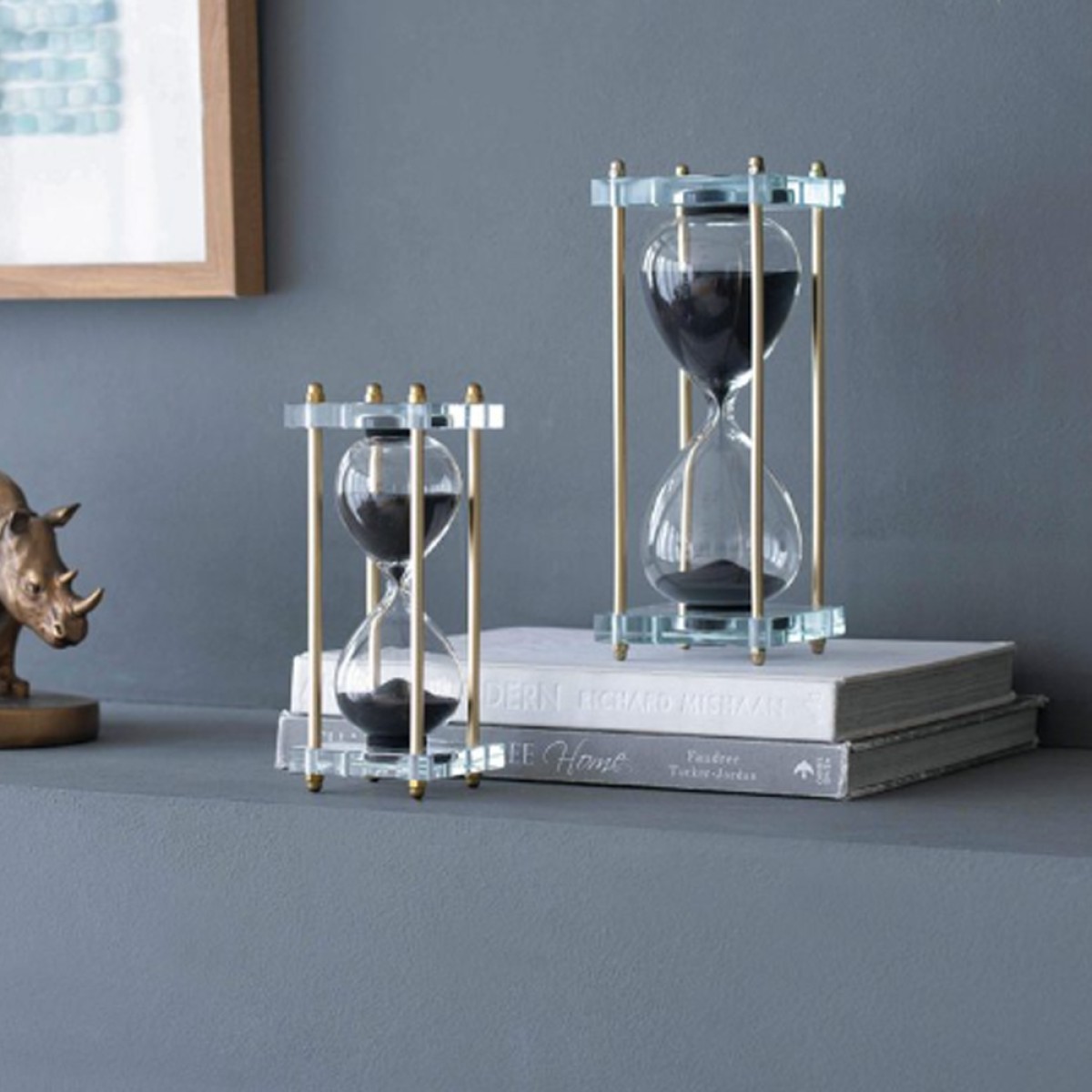 Artekko Hourglass Κλεψύδρα Διακοσμητική Γυαλί Κρύσταλλο Μαύρο Χρυσό (7.6x7.6x20.5)cm
