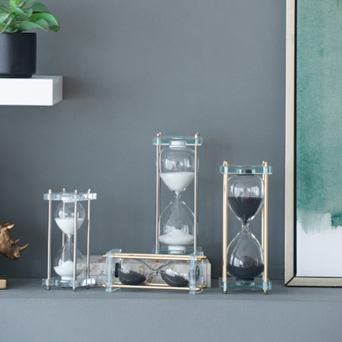 Artekko Hourglass Κλεψύδρα Διακοσμητική Γυαλί Κρύσταλλο Μαύρο Χρυσό (7.6x7.6x20.5)cm