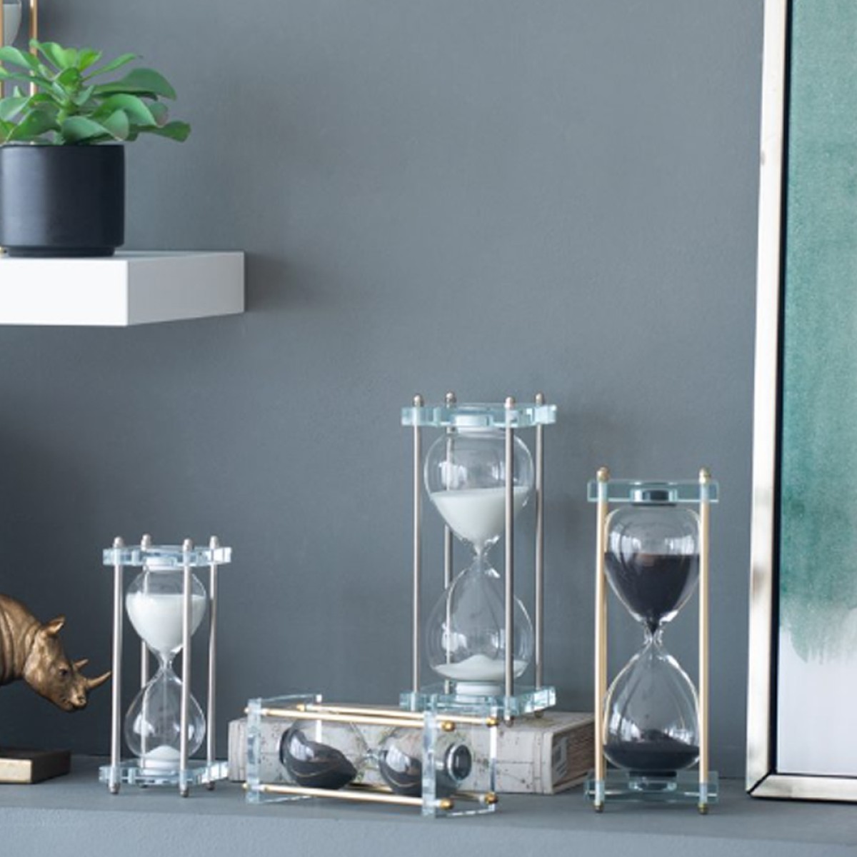 Artekko Hourglass Κλεψύδρα Διακοσμητική Γυαλί Κρύσταλλο Μαύρο Χρυσό (7.6x7.6x20.5)cm