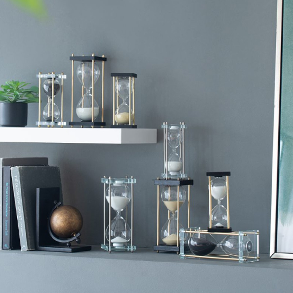 Artekko Hourglass Κλεψύδρα Διακοσμητική Γυαλί Κρύσταλλο Μαύρο Χρυσό (7.6x7.6x20.5)cm