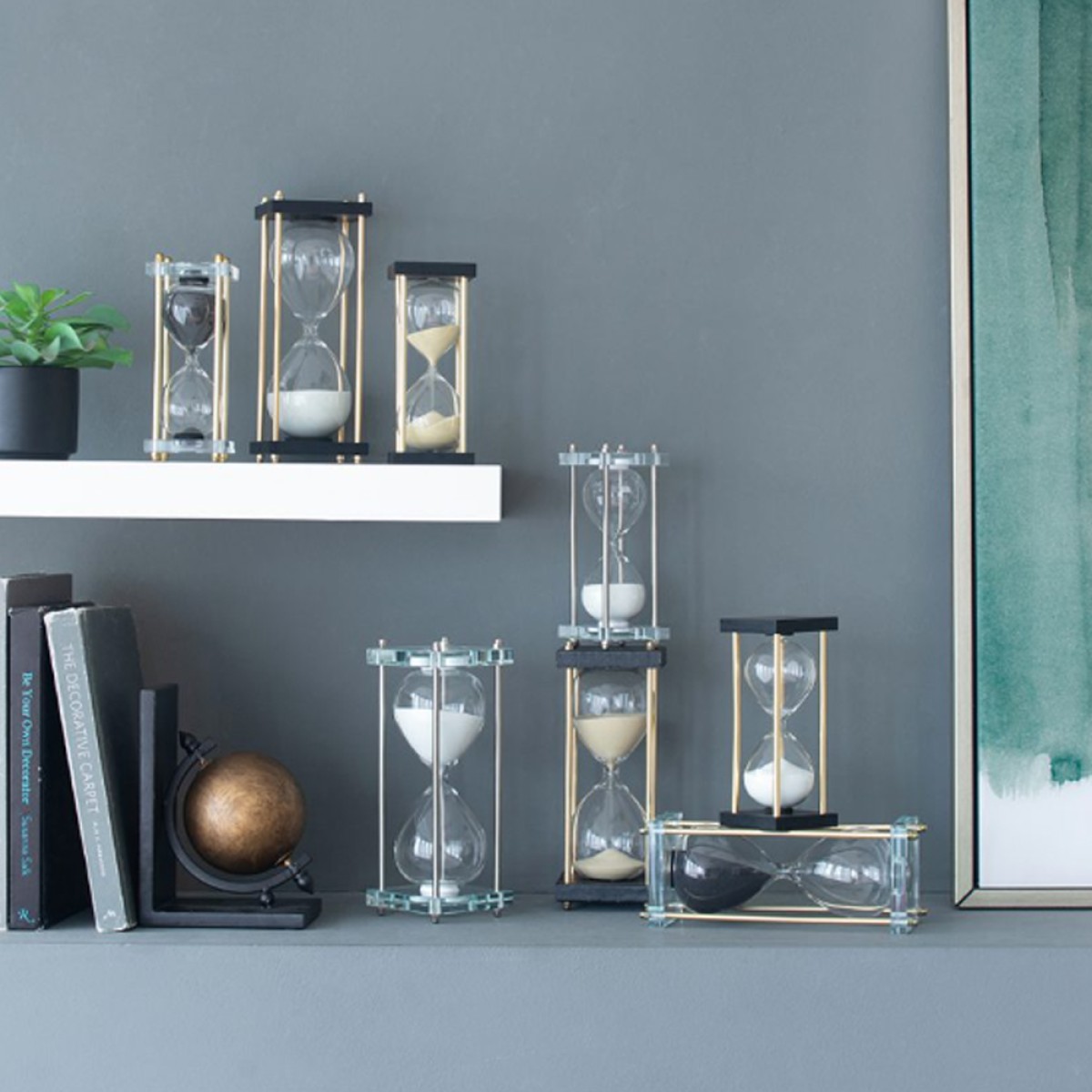 Artekko Hourglass Κλεψύδρα Διακοσμητική Γυαλί Κρύσταλλο Μαύρο Χρυσό (7.6x7.6x20.5)cm