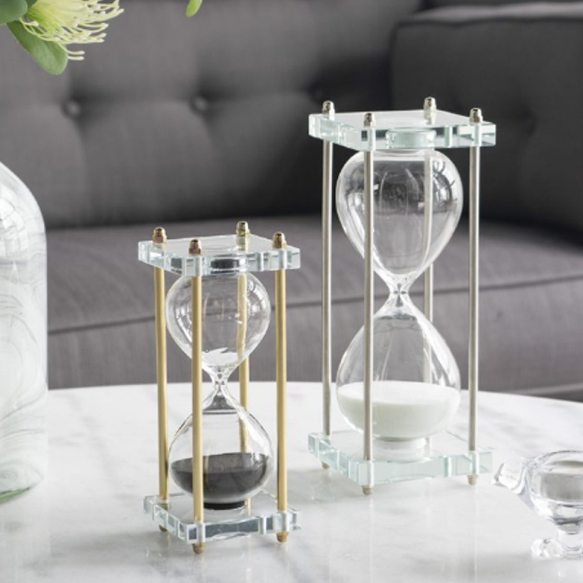 Artekko Hourglass Κλεψύδρα Διακοσμητική Γυαλί Κρύσταλλο Μαύρο Χρυσό (7.6x7.6x20.5)cm