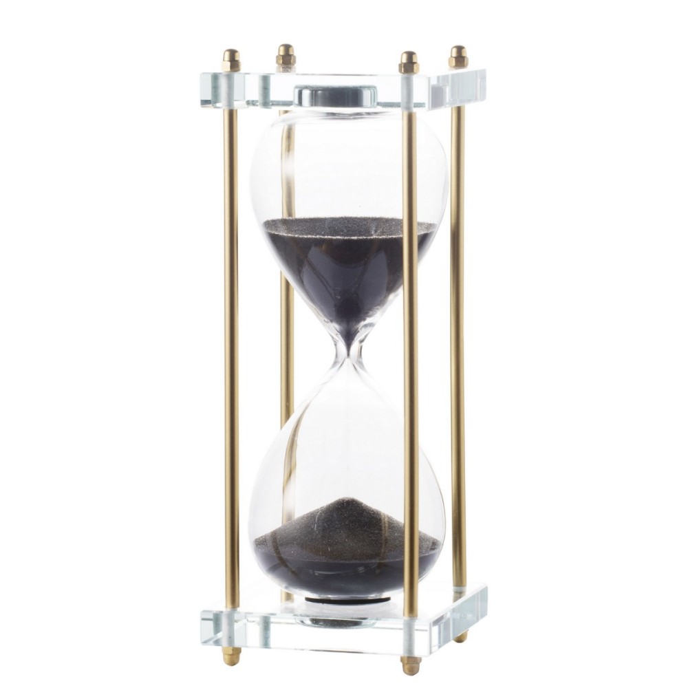 Artekko Hourglass Κλεψύδρα Διακοσμητική Γυαλί Κρύσταλλο Μαύρο Χρυσό (7.6x7.6x25.4)cm