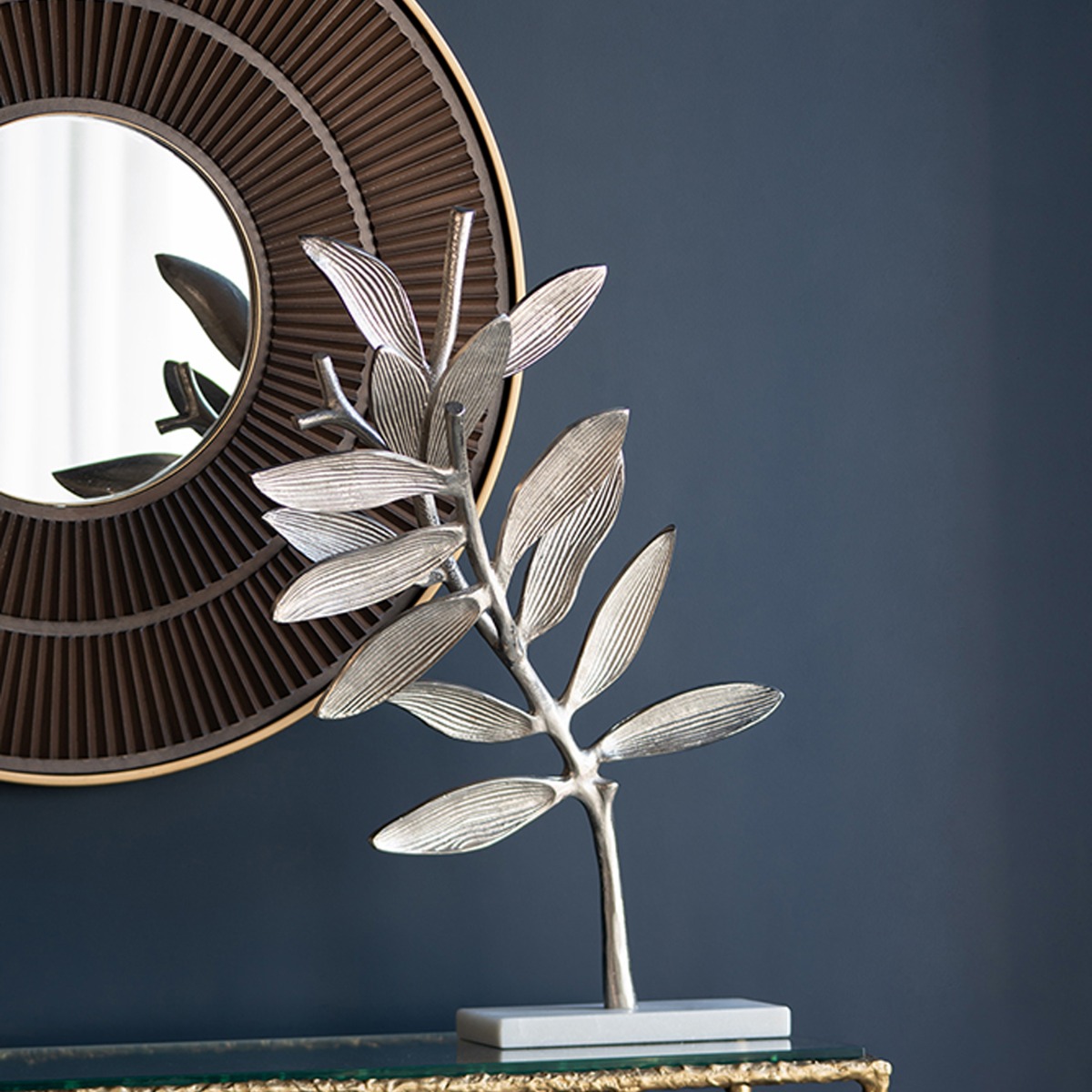 Artekko Branch Ασημί Μεταλλικά Επιτραπέζια Διακοσμητικά σε Μαρμάρινη Βάση (46x20x72)cm (36x14x58)cm 2pcs