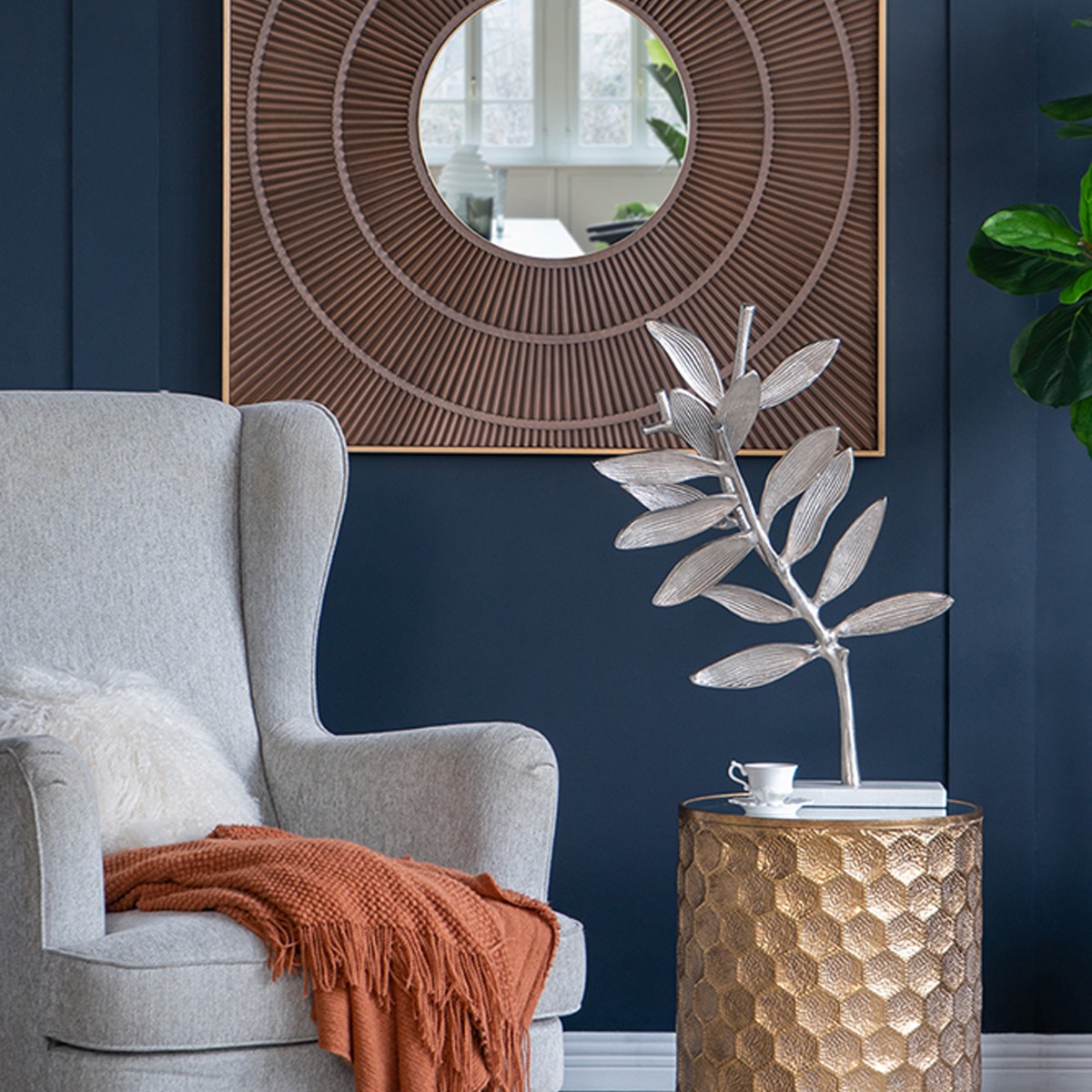 Artekko Branch Ασημί Μεταλλικά Επιτραπέζια Διακοσμητικά σε Μαρμάρινη Βάση (46x20x72)cm (36x14x58)cm 2pcs