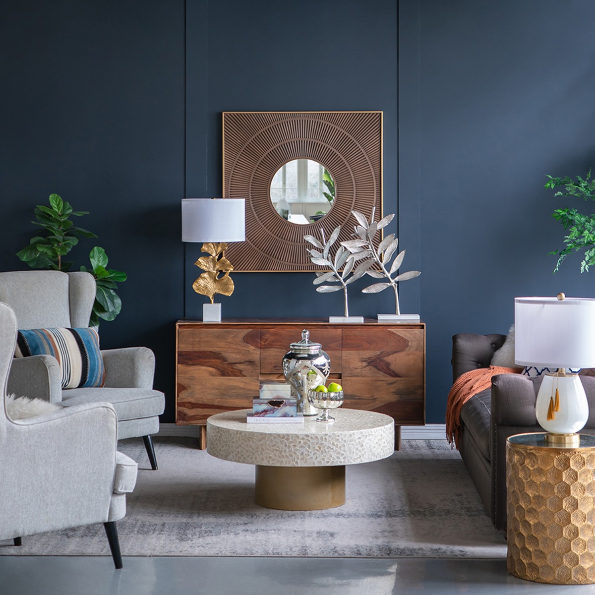 Artekko Branch Ασημί Μεταλλικά Επιτραπέζια Διακοσμητικά σε Μαρμάρινη Βάση (46x20x72)cm (36x14x58)cm 2pcs