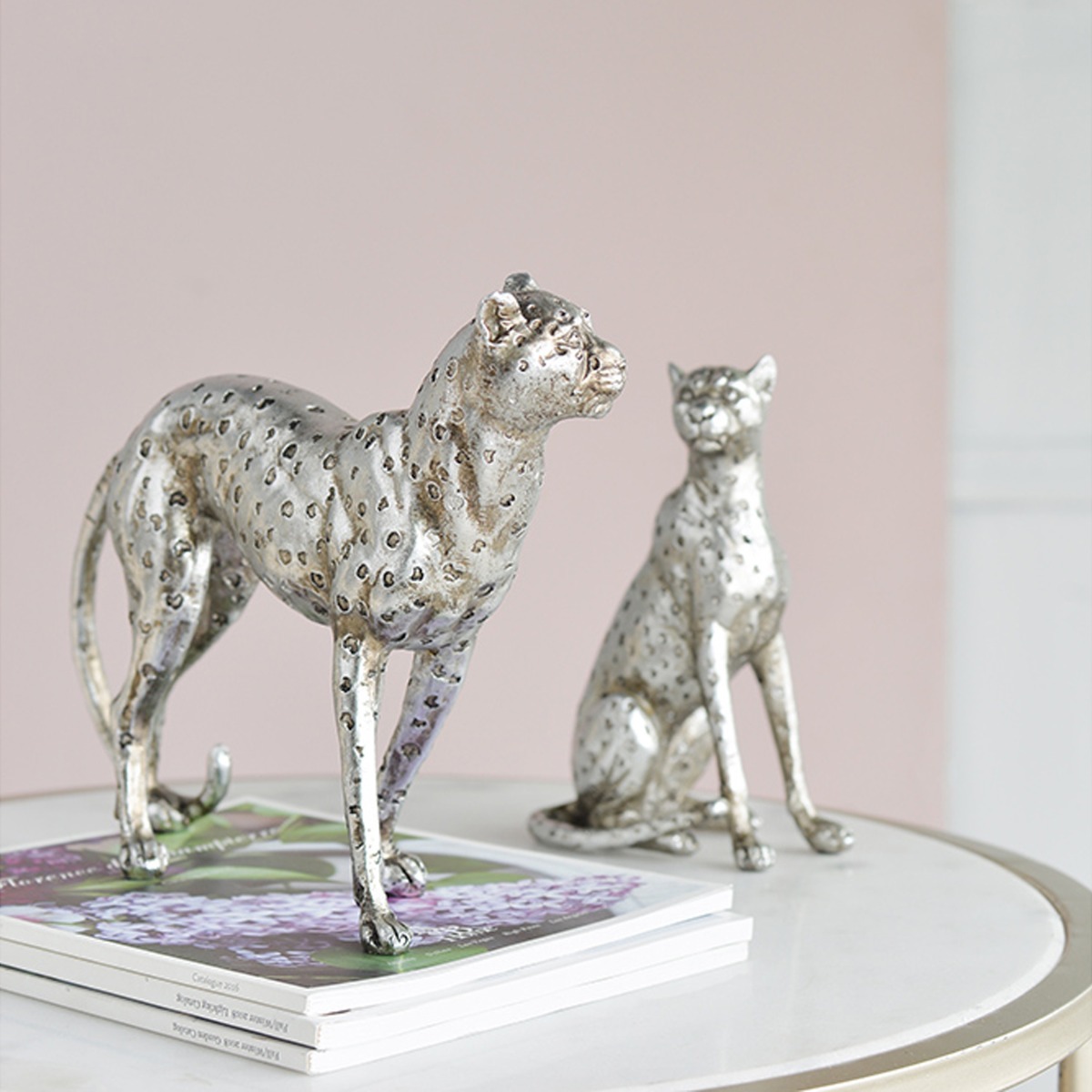 Artekko Animal Ασημί Επιτραπέζιο Διακοσμητικό Τζάγκουαρ από Ρητίνη (33x8x23.5)cm